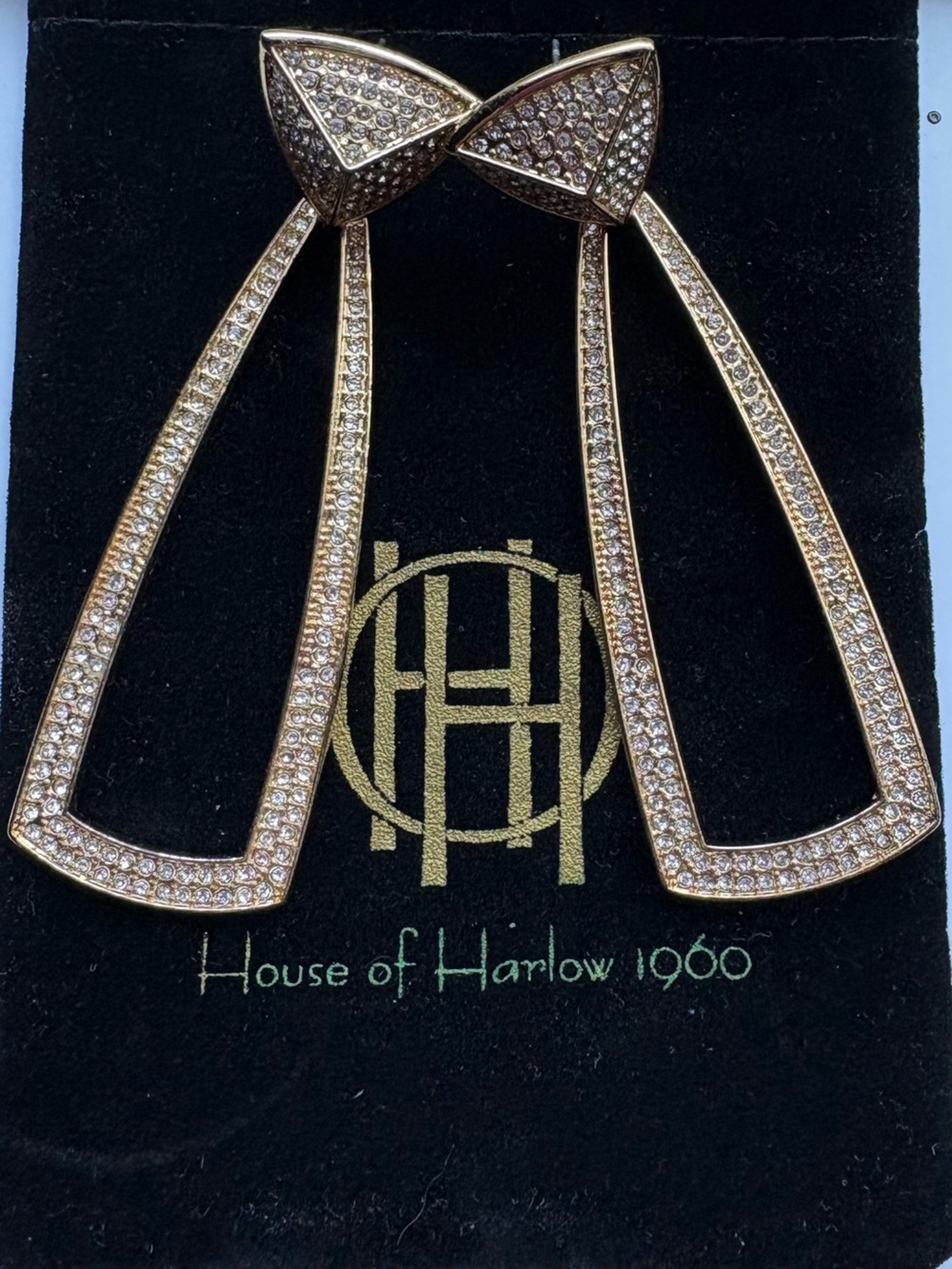 House of Harlow 1960 Gold Earrings- Crystal Geometric- Glam Retro Statement